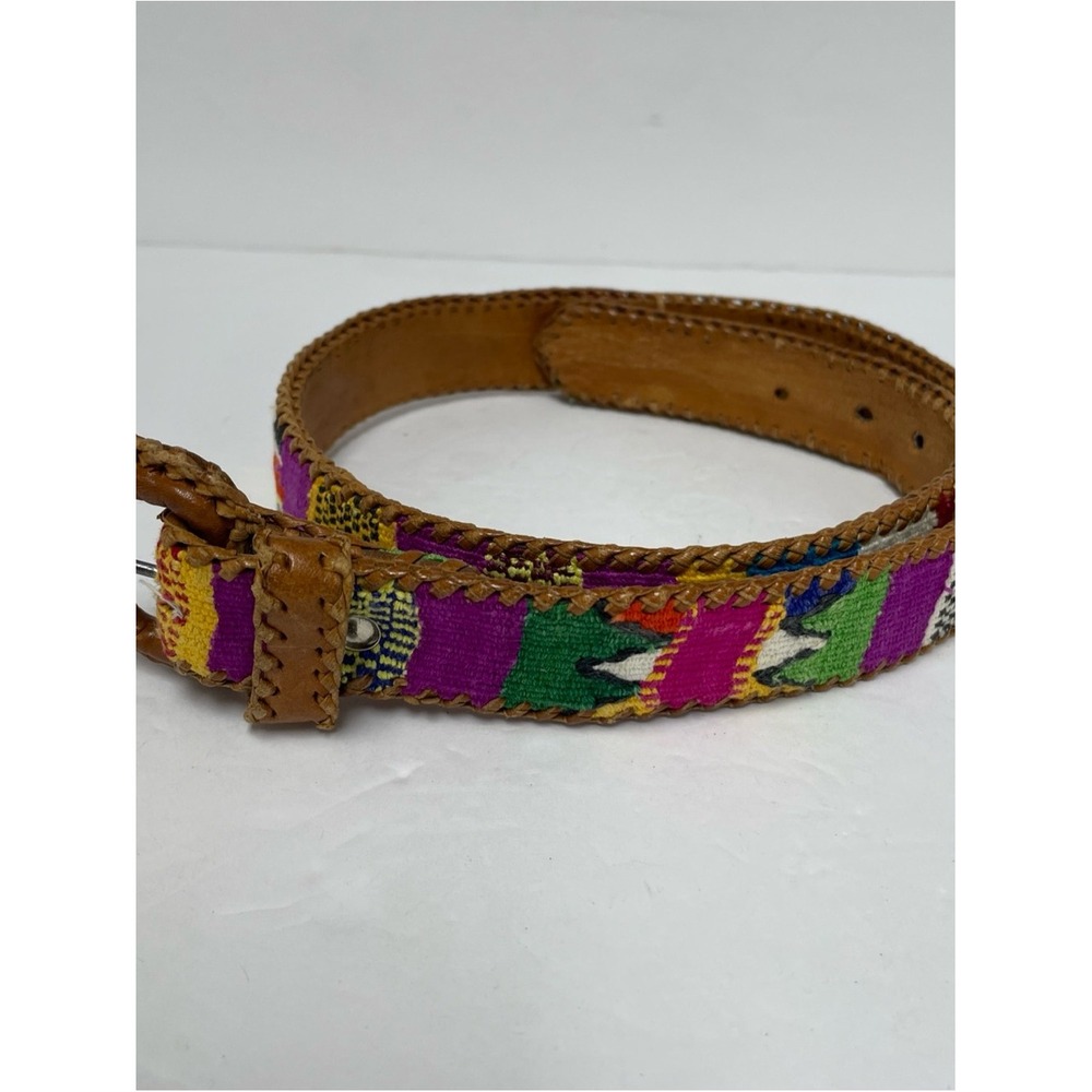 Handmade Leather and Mayan Weave Belt Mens M  Western Colorful size L 35”x w1.2”